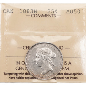 SOLD Canada 1883-H 25 Cents Quarter Silver Coin - ICCS AU-50