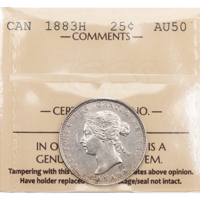 SOLD Canada 1883-H 25 Cents Quarter Silver Coin - ICCS AU-50