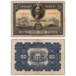 Latvia 1928 25 Lati Note P #18a - Small Tape Repair