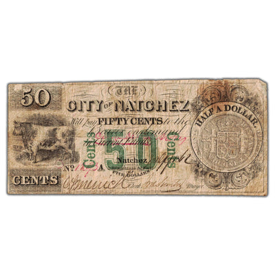 United States 1862 City of Natchez 50 Cents Note - Circulated