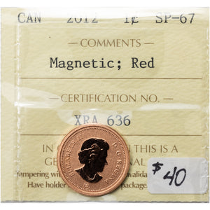SOLD Canada 2012 Magnetic 1 Small Cent Coin - ICCS SP-67 Red