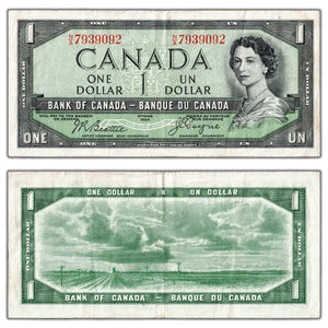 SOLD $1 1954 Bank of Canada Note Devil Face N/A Prefix BC-29b - VF/EF