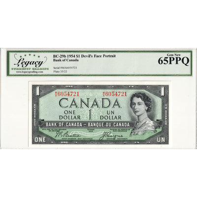 SOLD $1 1954 Bank of Canada Note Devil Face M/A Prefix BC-29b - Legacy Gem UNC-65 PPQ