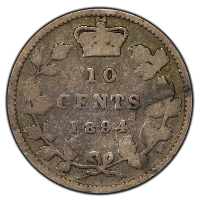 Canada 1894 Obverse 5 10 Cents Dime Silver Coin - Good