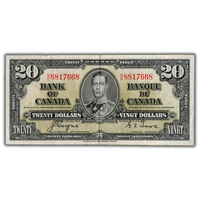 $20 1937 Bank of Canada Note Coyne-Towers H/E Changeover Prefix BC-25c - VF