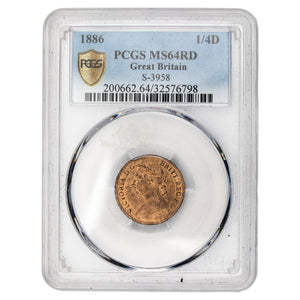 Great Britain 1886 1/4d Farthing Coin S-3958 - MS-64 Red
