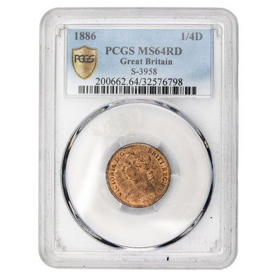 Great Britain 1886 1/4d Farthing Coin S-3958 - MS-64 Red