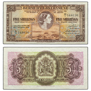 SOLD Bermuda 1952 5 Five Shillings Note P #18a - Cleaned