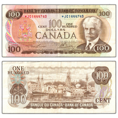 SOLD $100 1975 Bank of Canada Note *JC Replacement Prefix BC-52aA - VF+