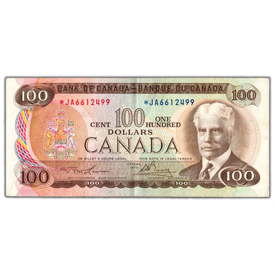 SOLD $100 1975 Bank of Canada Note *JA Replacement Prefix BC-52aA - VF+