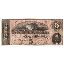United States 1864 $5 Five Dollars Confederate States of America Note