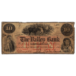 United States 1864 $10 The Valley Bank Hillsborough Note - Circulated
