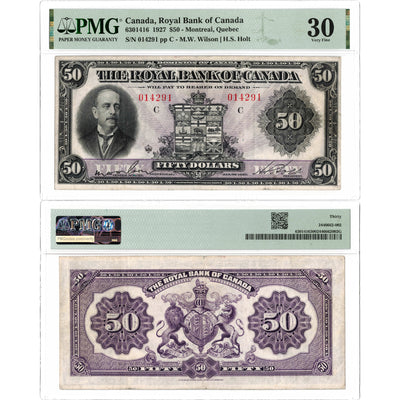 $50 1927 Royal Bank of Canada Chartered Note #630-14-16 - PMG VF-30