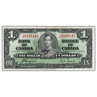 $1 1937 Bank of Canada Note Coyne-Towers W/M Prefix BC-21d - VF (light writing)