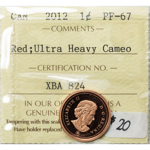 SOLD Canada 2012 1 Small Cent Coin - ICCS PR-67 Red UHC