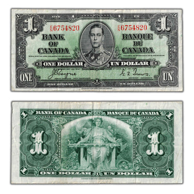 $1 1937 Bank of Canada Note Coyne-Towers E/N Prefix BC-21d - VF