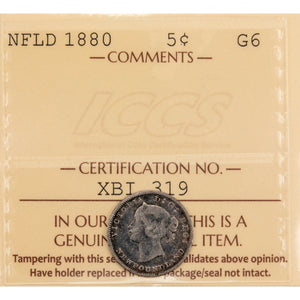 SOLD Newfoundland 1880 5 Cents Silver Coin - ICCS G-6
