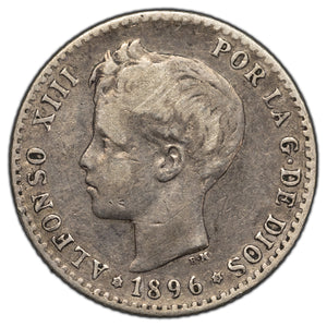 SOLD Spain 1896 P.G.V. 50 Centimos Silver Coin KM #705