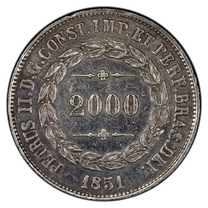 SOLD Brazil 1851 2000 Reis Silver Coin - Cleaned