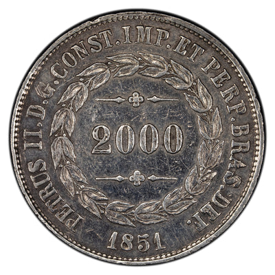 SOLD Brazil 1851 2000 Reis Silver Coin - Cleaned