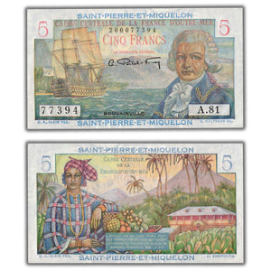 SOLD Saint Pierre & Miquelon N.D (1950-60) 5 Five Francs Note P #22 - AU/UNC