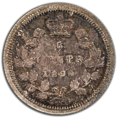 Canada 1870 Flat Border 5 Cents Silver Coin - Old Cleaning