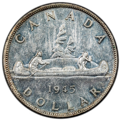 Canada 1945 5/5 $1 Silver Dollar Coin - EF +