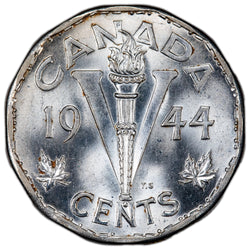 Canada 1944 5c Five Cents Victory Nickel Coin - Choice Uncirculated +