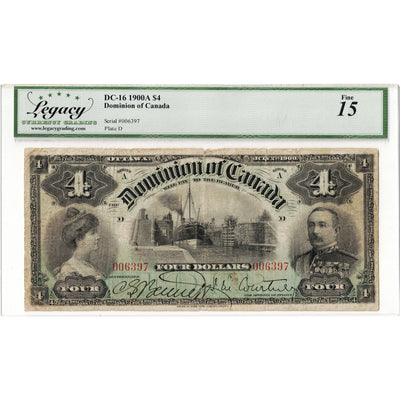 SOLD $4 1900 Dominion of Canada Note DC-16 - Legacy F-15