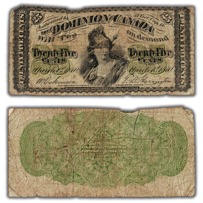 25 Cents 1870 Dominion of Canada Shinplaster Note Letter 'B' DC-1b - VG