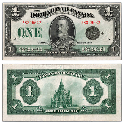 SOLD $1 1923 Dominion of Canada Note Black Seal Series E DC-25o - VF/EF