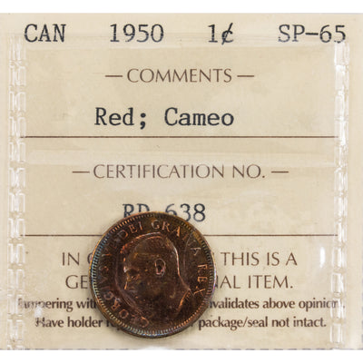 SOLD Canada 1950 1 Small Cent Coin - ICCS Specimen SP-65 Red Cameo