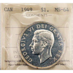 SOLD Canada 1949 $1 Silver Dollar Coin - ICCS MS-64
