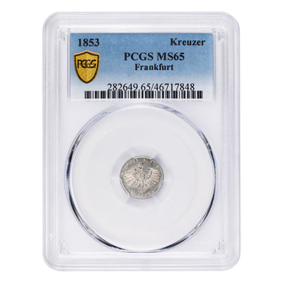 SOLD Germany Frankfurt 1853 1 One Kreuzer Silver Coin - PCGS MS-65