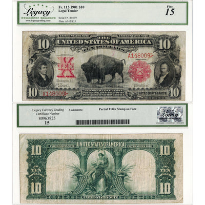 United States 1901 $10 Legal Tender "Bison" Note Fr. 115 - Legacy F-15