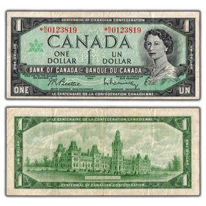 SOLD $1 1967 Bank of Canada Note *N/O Replacement Prefix BC-45bA - VF