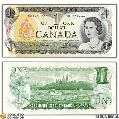 $1 1973 Bank of Canada Note Lawson-Bouey Signatures 2 Letter Prefix - Uncirculated