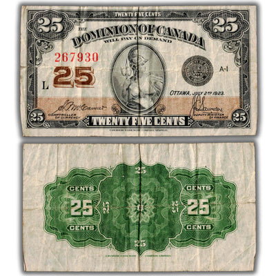 25 Cents 1923 Dominion of Canada Shinplaster Note DC-24c - F/VF