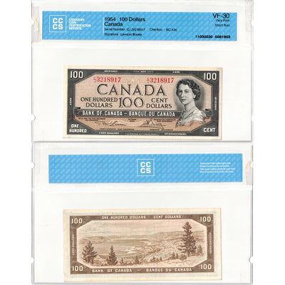 SOLD $100 1954 Bank of Canada Note Lawson-Bouey BC-43c - CCCS VF-30