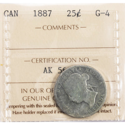 SOLD Canada 1887 25 Cents Quarter Silver Coin - ICCS G-4
