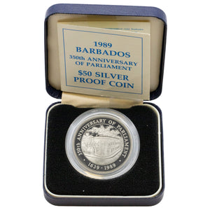 SOLD Barbados 1989 $50 Sterling Silver Proof Coin - 30th Anniversary of Parliament