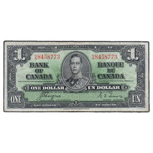 SOLD $1 1937 Bank of Canada Note Coyne-Towers N/N Prefix BC-21d - F/VF
