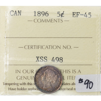 SOLD Canada 1896 5 Cents Silver Coin - ICCS EF-45
