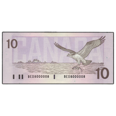 SOLD $10 1989 Bank of Canada Note 2 Digit Radar Rotator Serial - Choice UNC