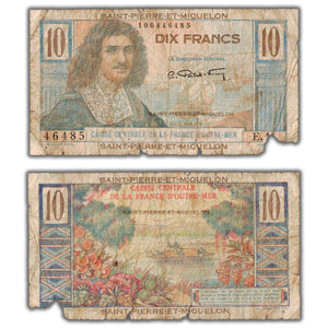 SOLD Saint Pierre & Miquelon N.D (1950-60) 10 Francs Note P #23 - Damaged