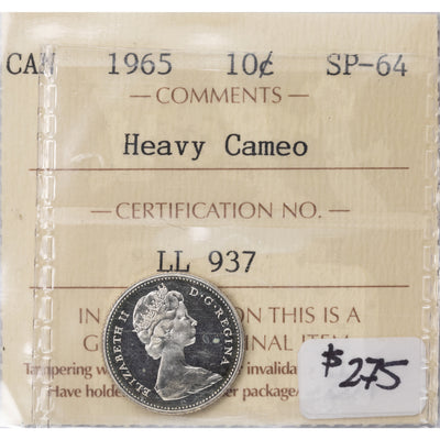 SOLD Canada 1965 10 Ten Cents Silver Coin - ICCS Specimen SP-64 Heavy Cameo