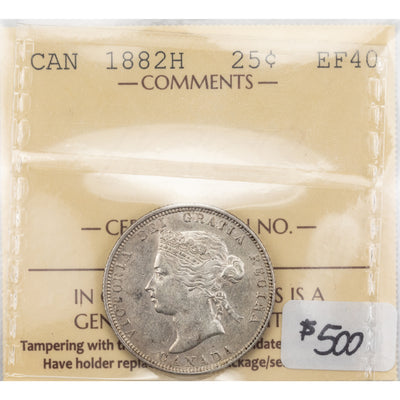 SOLD Canada 1882-H 25 Cents Quarter Silver Coin - ICCS EF-40