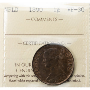 SOLD Newfoundland 1890 1 Cent Coin - ICCS VF-30