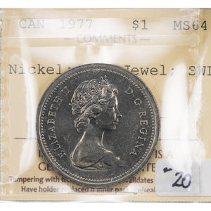 SOLD Canada 1977 Attached Jewel SWL $1 Nickel Dollar Coin - ICCS MS-64