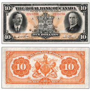 SOLD $10 1927 Royal Bank of Canada Chartered Note #630-14-08 - VF/EF